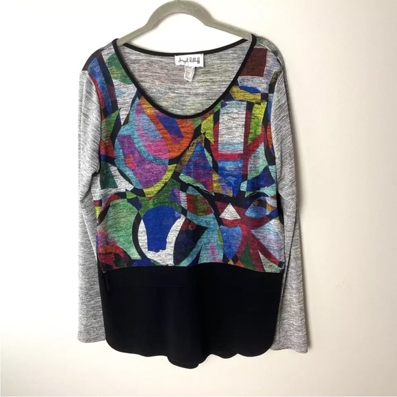 Joseph Ribkoff Tops - Joseph Ribkoff Top Size 8 Long Sleeves Stretch Colorful Abstract Art Black Gray